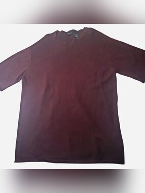 Claiborne Top Blouse Womens XL Burgundy Crew Neck Knit Silk Rayon Cotton Stretch